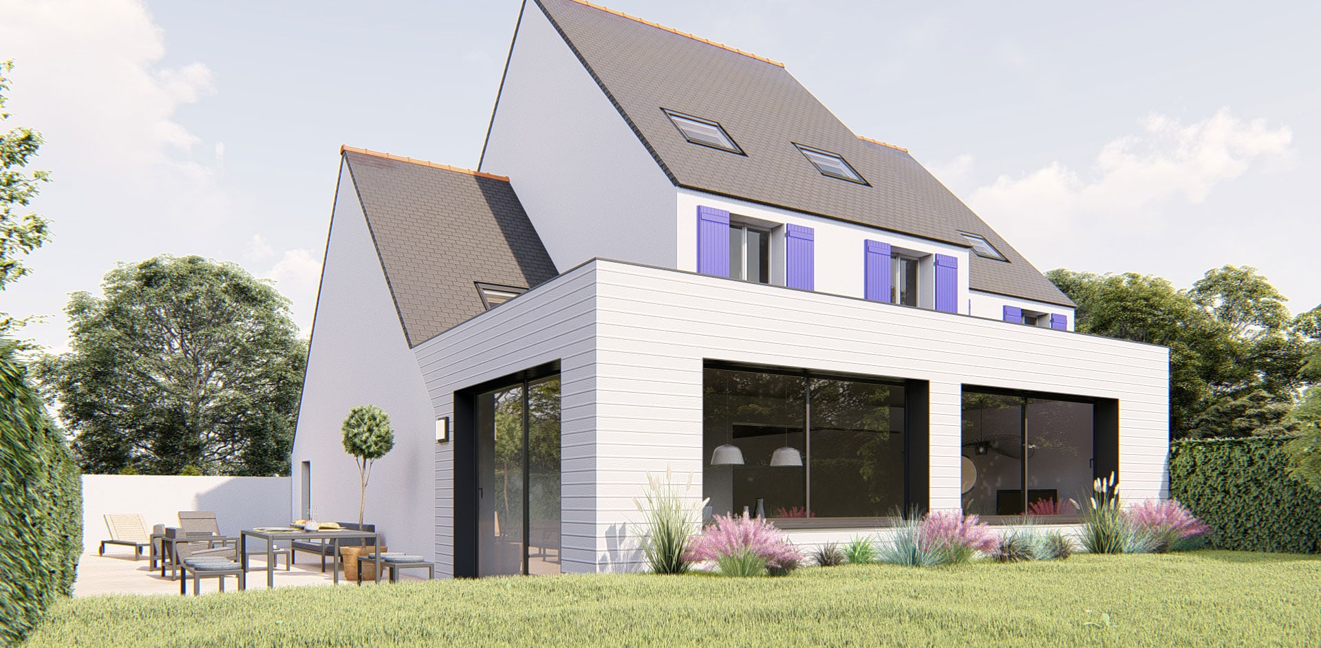 Extension bois plein sud avec baie vitrée