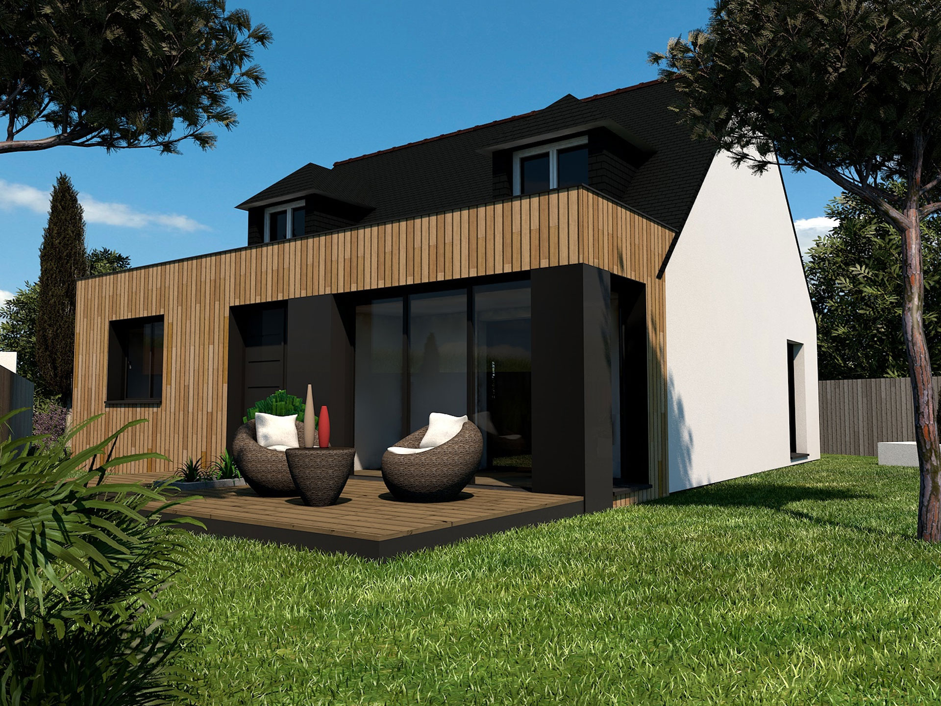 Extension 3 pièces bardage bois