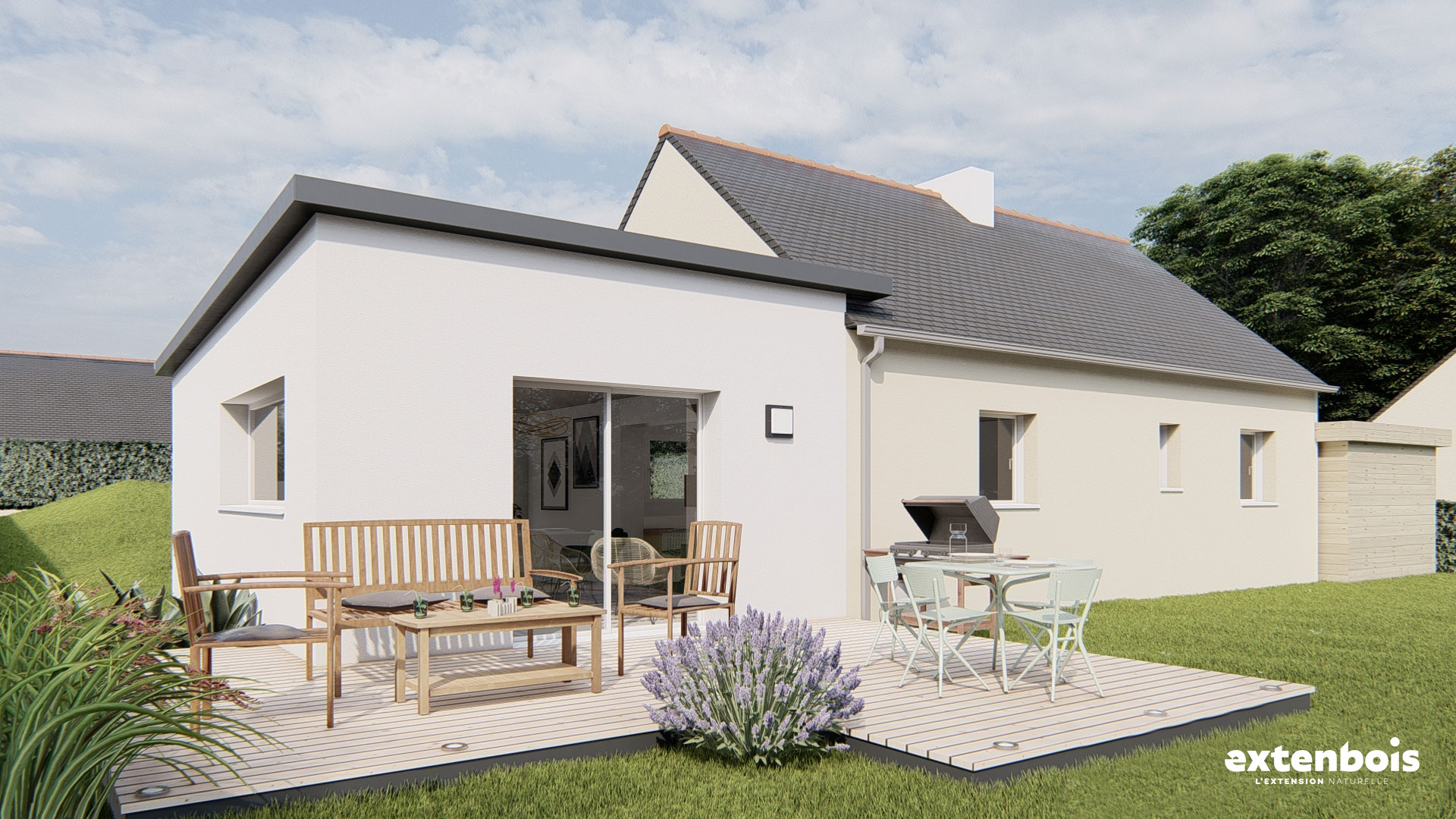 Extension salon toit plat monopente