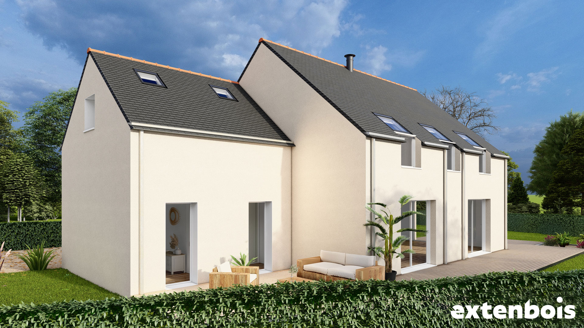 Plan extension de maison finition enduit