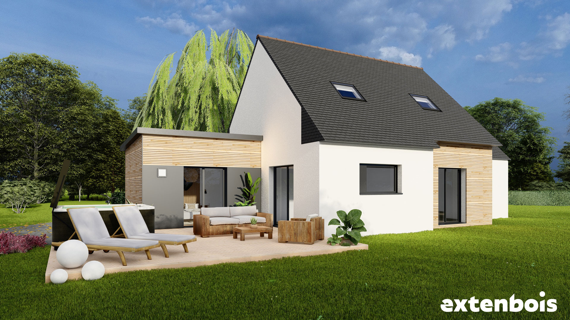 Plan extension pour une chambre parentale moderne et naturelle