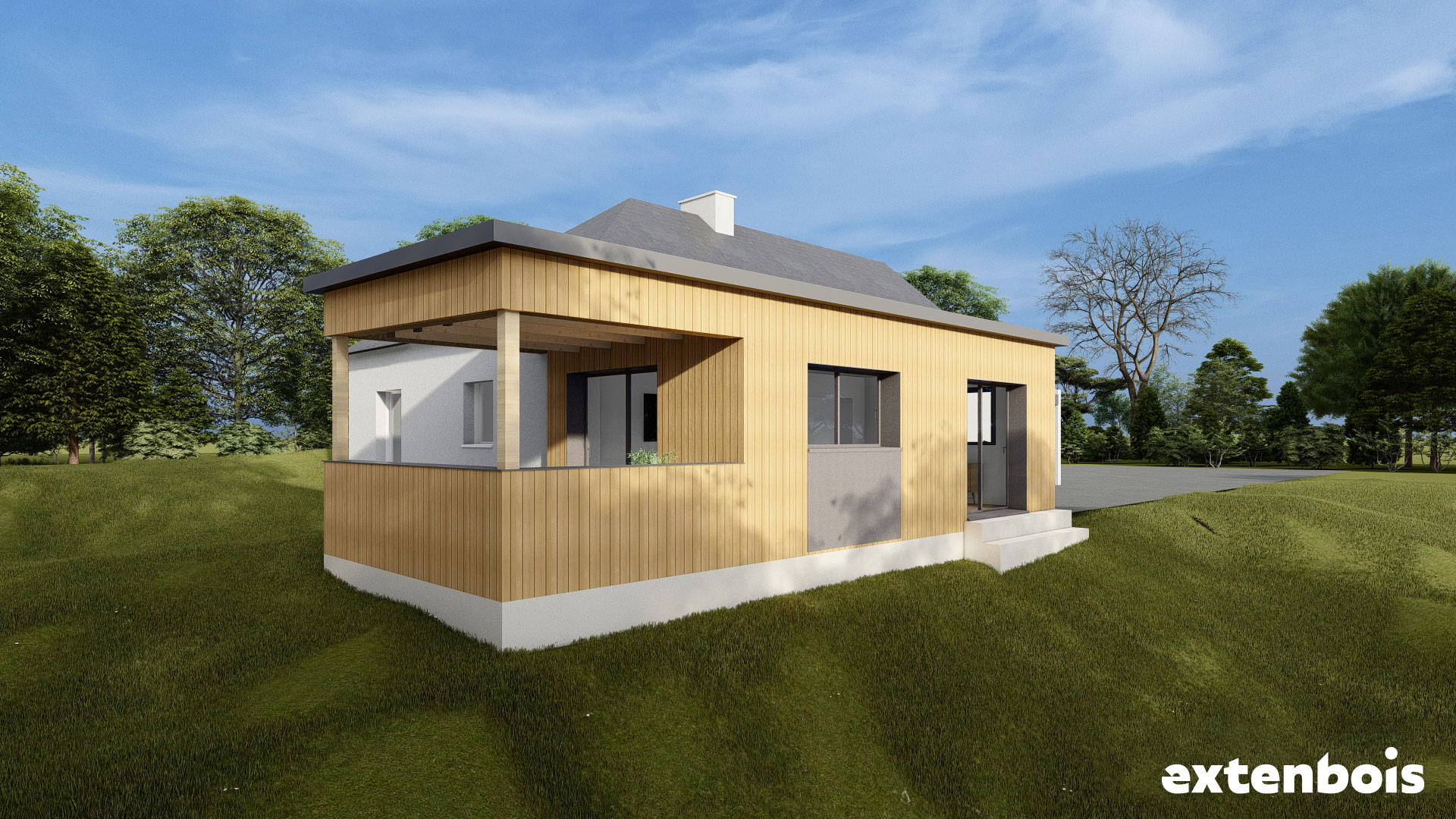 Plan extension de salon et terrasse couverte
