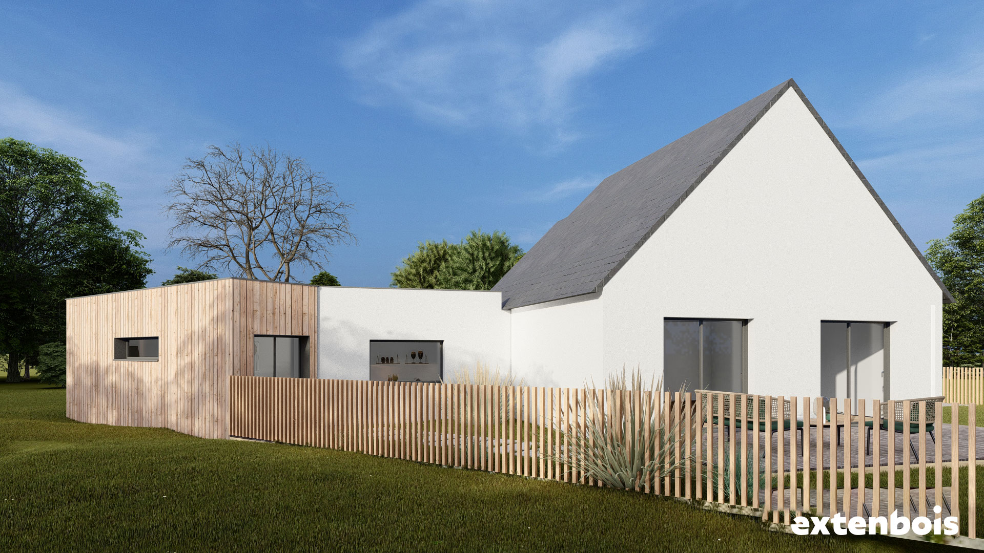 Plan extension de salon en limite de propriété
