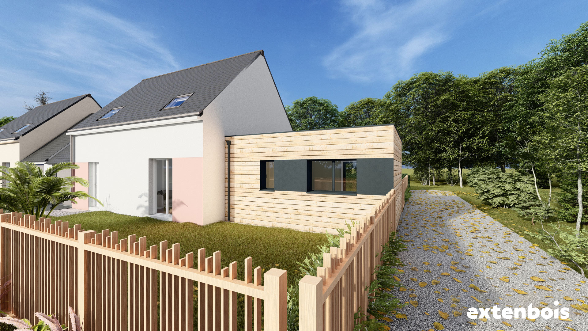 Plan d’extension de suite parentale avec toit plat