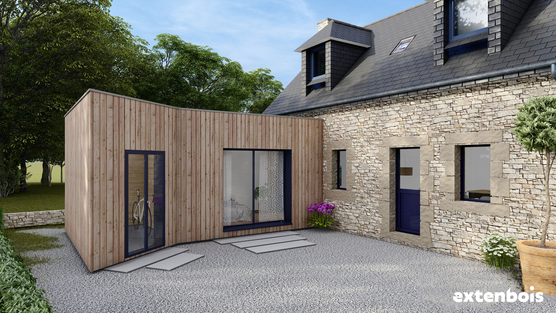 Plan extension de chambre pour une maison néobretonne