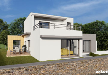Plan extension suite parentale moderne avec surélévation