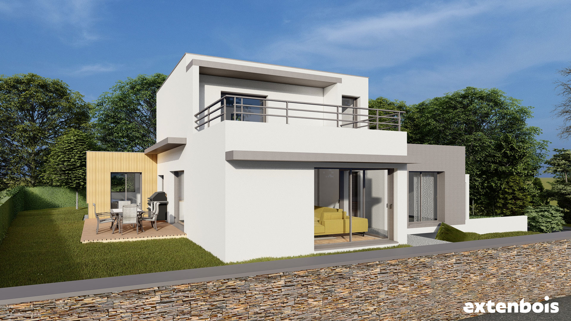 Plan extension suite parentale moderne avec surélévation