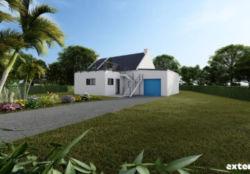 Plan extension de maison avec toiture terrasse