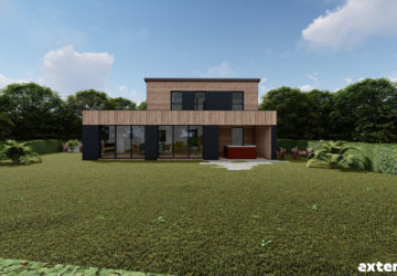 Plan d&rsquo;extension de maison avec espace spa et panneaux photovoltaïques