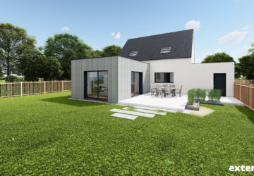 Plan extension de salon avec bardage gris