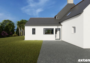 Plan d’extension de maison cubique bois enduit