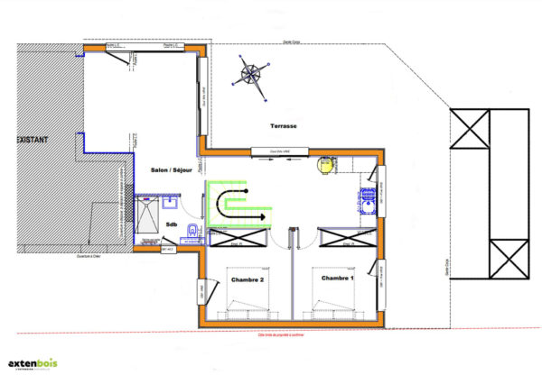 Plan extension 2 chambres