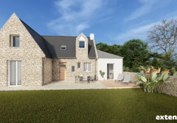 Plan extension bois enduit pour maison en pierre