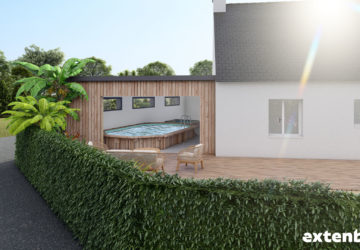 Plan d&rsquo;extension : salon, piscine intérieure et jacuzzi